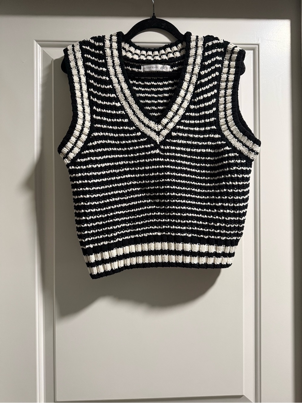 Altar'd State Black and White Striped Knit V-Neck Vest